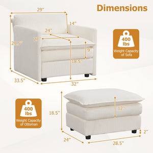 Oversized Accent Chair with Ottoman with Soft Corduroy Cushions-Beige view 4