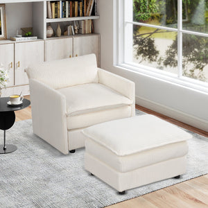 Oversized Accent Chair with Ottoman with Soft Corduroy Cushions-Beige view 5