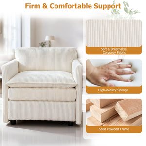Oversized Accent Chair with Ottoman with Soft Corduroy Cushions-Beige view 6