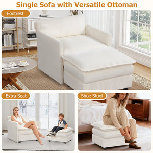 Oversized Accent Chair with Ottoman with Soft Corduroy Cushions-Beige view 8