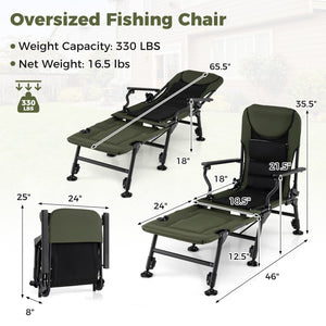 Oversized Foldable Fishing Chair with Detachable Footrest-Green view 4