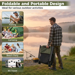 Oversized Foldable Fishing Chair with Detachable Footrest-Green view 5