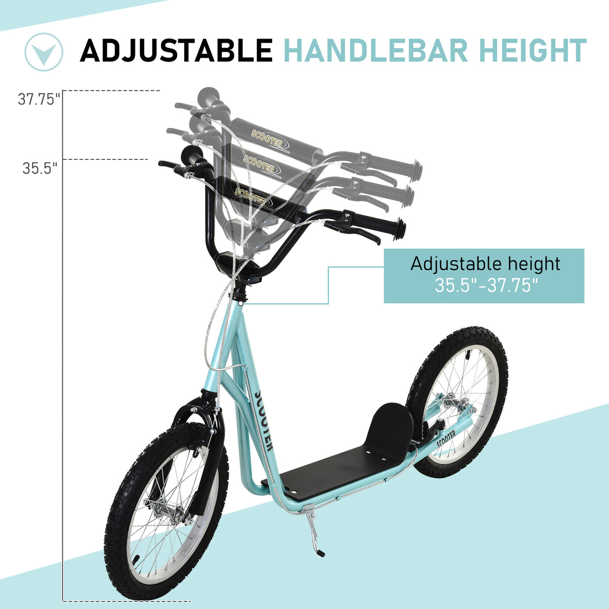 Aosom Kids Kick Scooter for 5+ Year Old, Kids Ride on Toy w/ 16'' Inflatable Wheel Dual Brakes