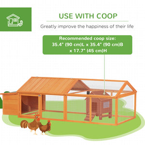 95"L Chicken Run Large Chicken Coop with Nesting Box Wooden Roof Side Door for Outdoor 4–8 Chickens
