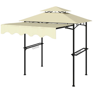 8' x 7.6' Grill Gazebo, Double Tiered Barbecue Grill Gazebo Shelter w/ Side Awning, 2 Side Shelves