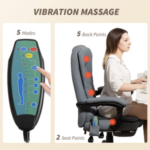 7-Point Vibrating Massage Chair, Reclining Office Chair with Footrest, Reclining Back, Adjustable Height, Grey