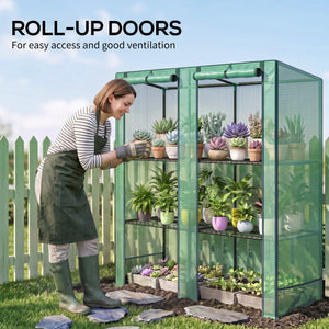 Mini Greenhouse with 3 Tier Shelves, 3 Roll-Up Doors for Indoor Outdoor, Green – view 12