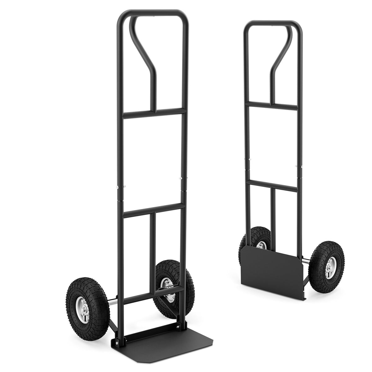 P-Handle Hand Truck with Foldable Load Plate for Warehouse Garage-Black view 4