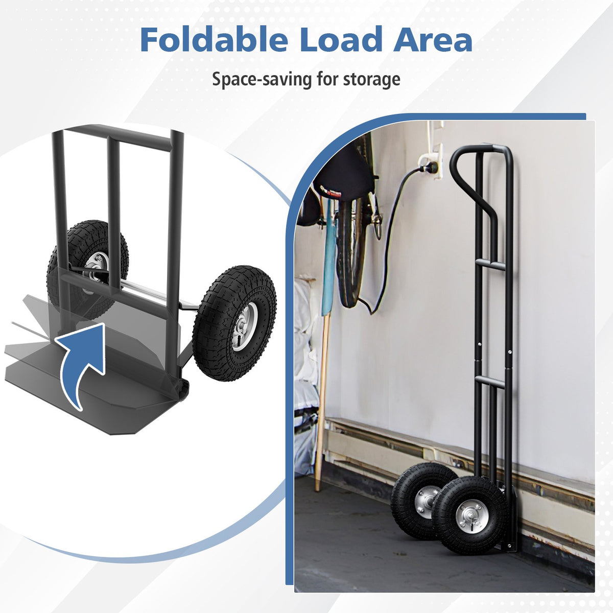 P-Handle Hand Truck with Foldable Load Plate for Warehouse Garage-Black view 6