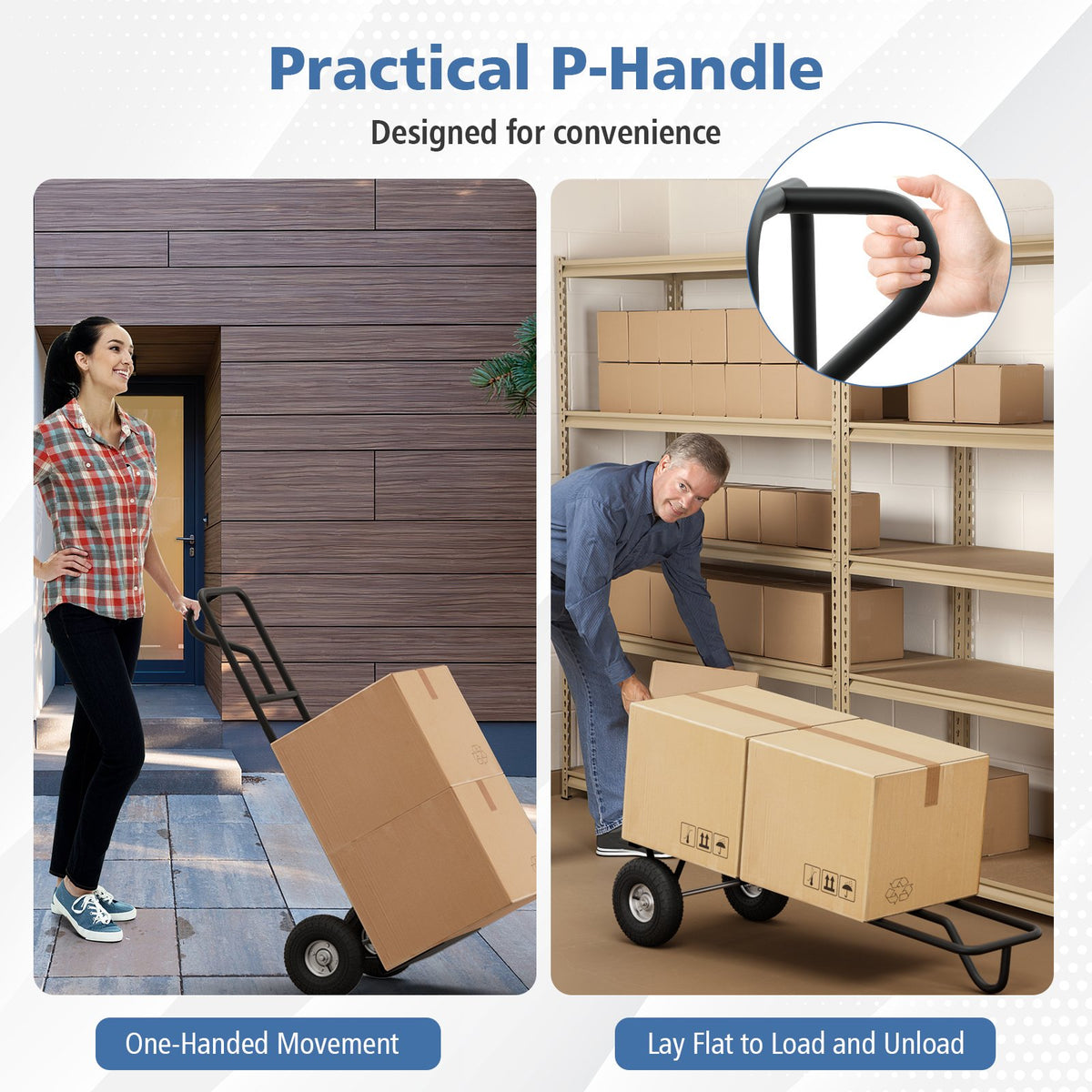 P-Handle Hand Truck with Foldable Load Plate for Warehouse Garage-Black view 7