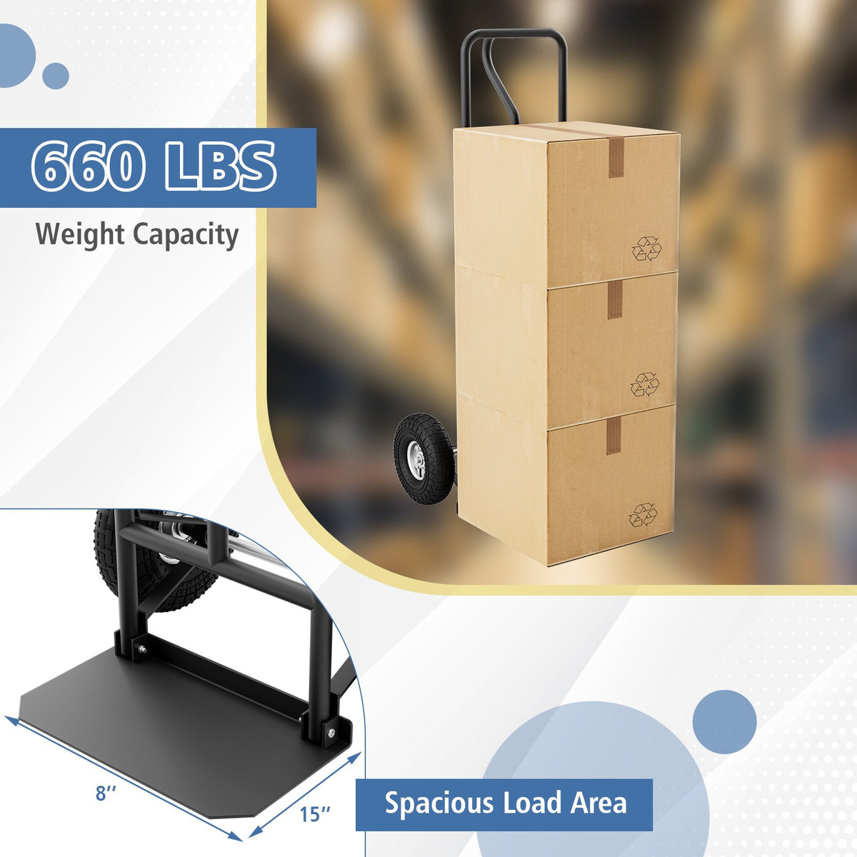P-Handle Hand Truck with Foldable Load Plate for Warehouse Garage-Black view 9