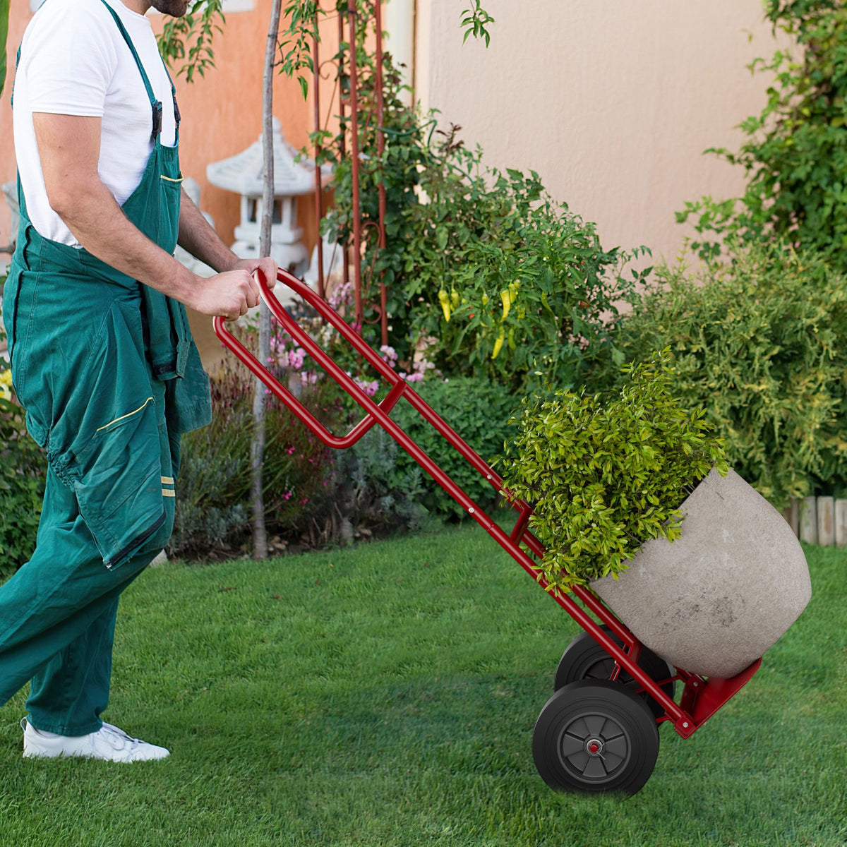 P-Handle Sack Truck with 10 Inch Wheels and Foldable Load Area-Red view 2