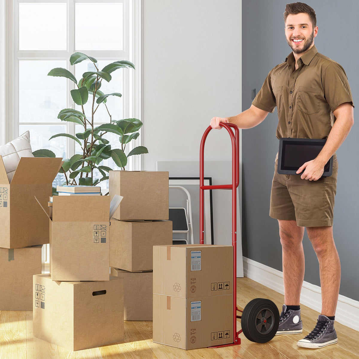 P-Handle Sack Truck with 10 Inch Wheels and Foldable Load Area-Red view 3