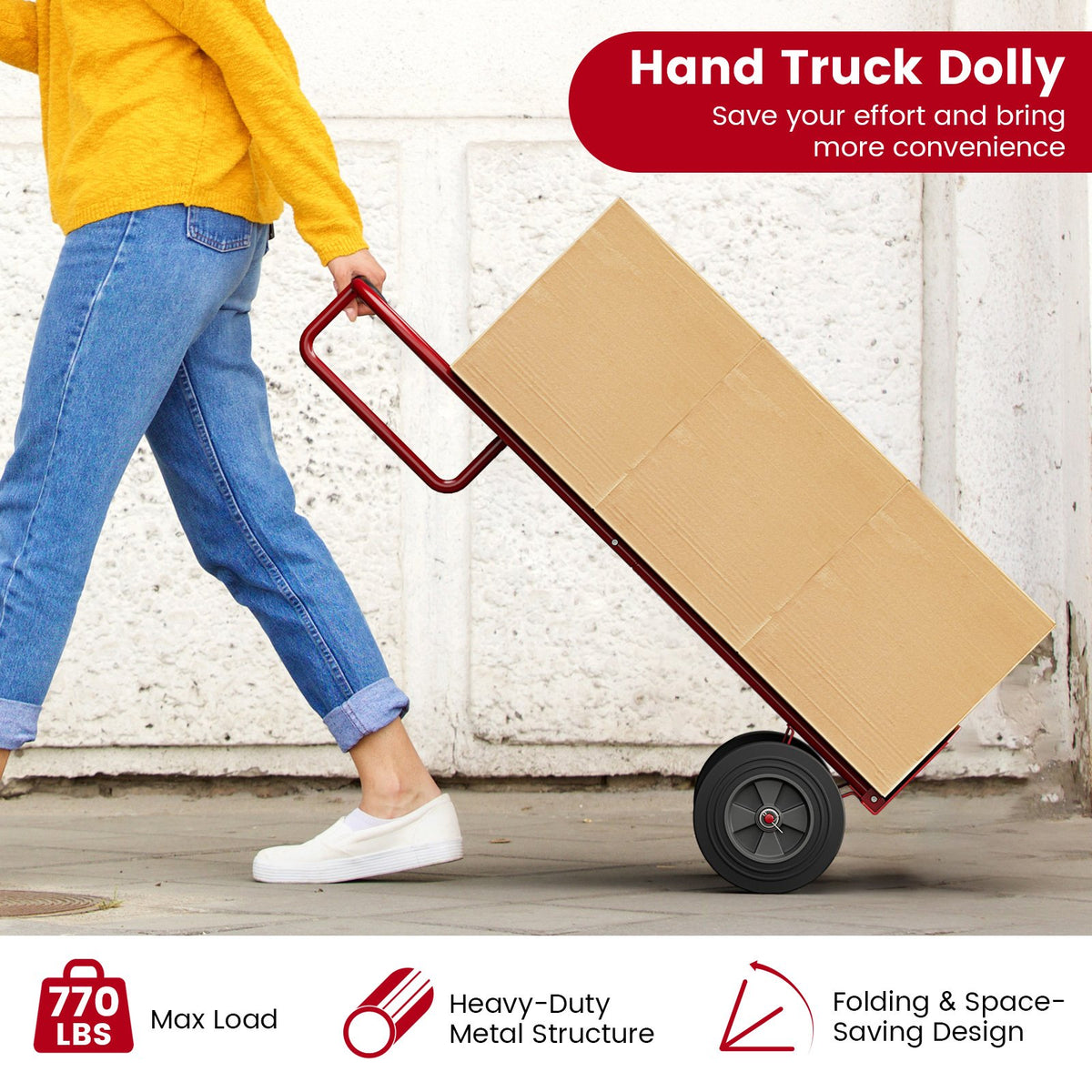 P-Handle Sack Truck with 10 Inch Wheels and Foldable Load Area-Red view 6