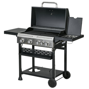 40,000 BTU Propane Gas Grill BBQ Cart with 4 Main Burners, 1 Side Burner, with Warming Rack