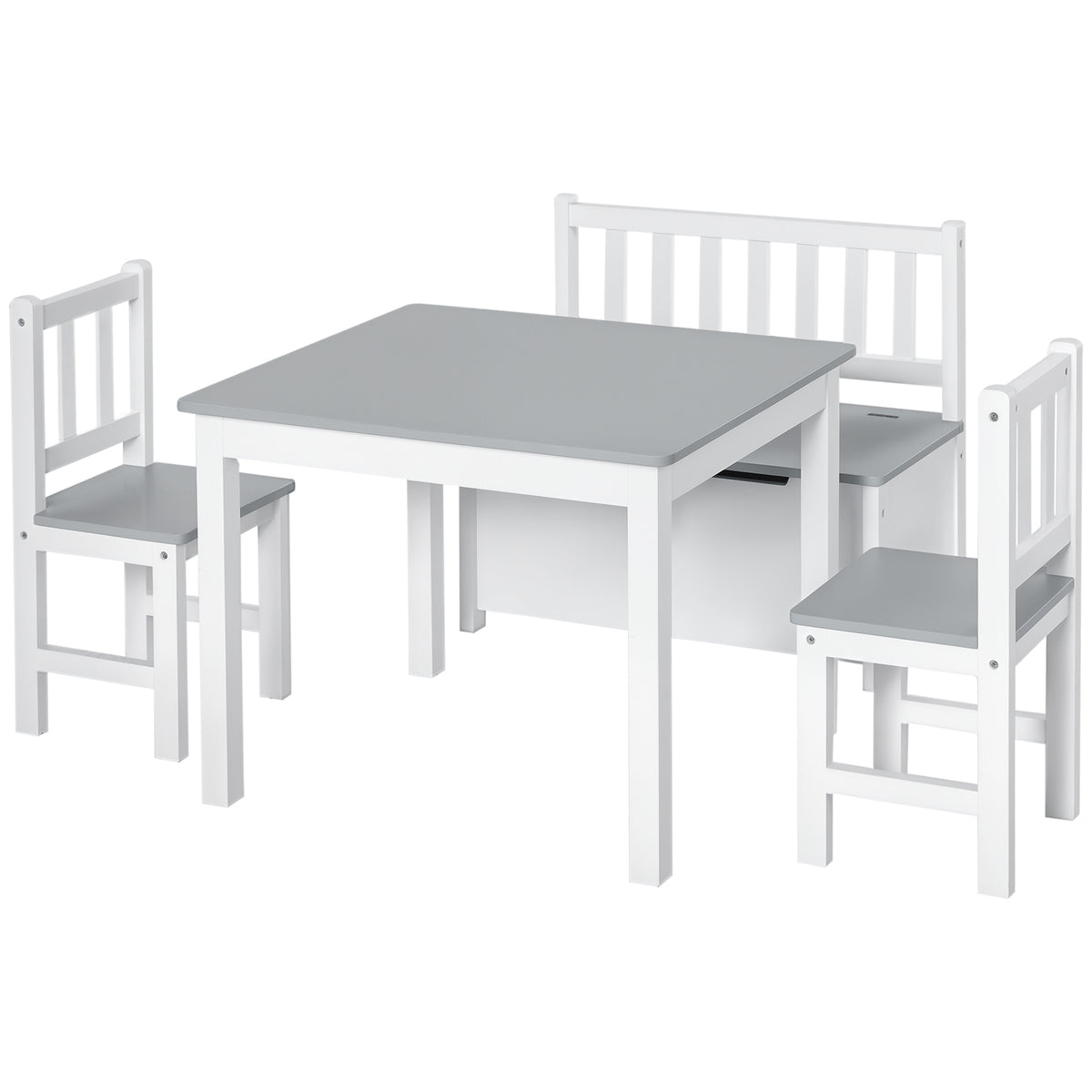 4-Piece Set Kids Wood Table Chair Bench with Storage Function Gift for Toddlers