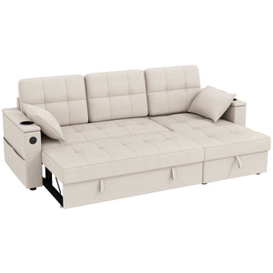 Convertible Sectional Sofa Bed, Pull Out Sleeper Sofa Couch with USB‑A+C, Chaise Storage