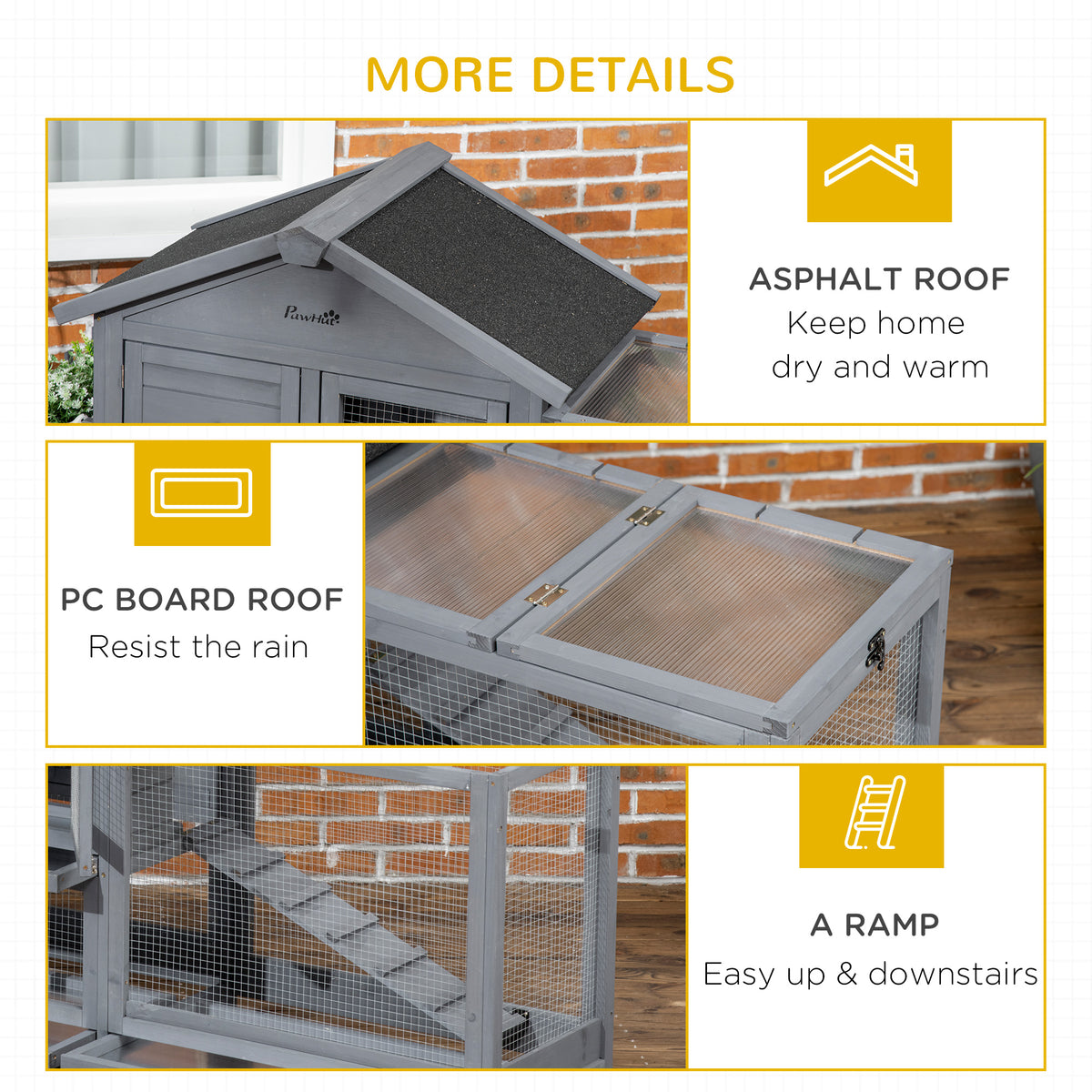 65" Wooden Rabbit Hutch, Pet Playpen with Openable Roof, Storage Box, for Rabbits and Small Animals – view 6
