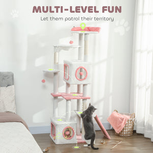 65 Inch Cat Tree with 2 Doors Condos, Plush Top Perch, Hammock, Sisal Scratching Posts, 4 Pompoms, Ramp – view 10
