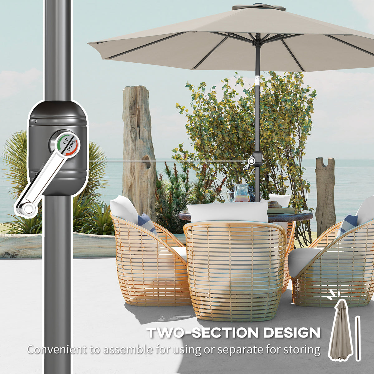 10' x 8' Round Market Umbrella, Patio Umbrella with Crank Handle and Tilt, Outdoor Parasol for Garden, Blue – view 33