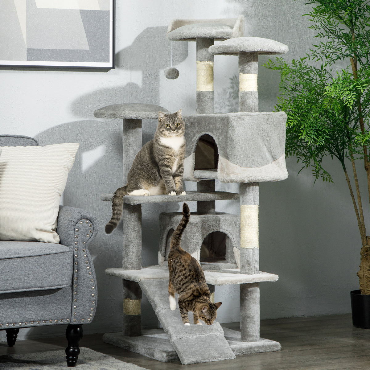 53" Cat Tree Scratching Large Kitten Play House Multi-Level Activity Center Pet Furniture