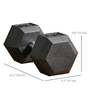 Soozier 2 x 50lbs Rubber Dumbbells Weight Set, Dumbbell Hand Weight for Body Fitness Training, Home Office Gym, Black