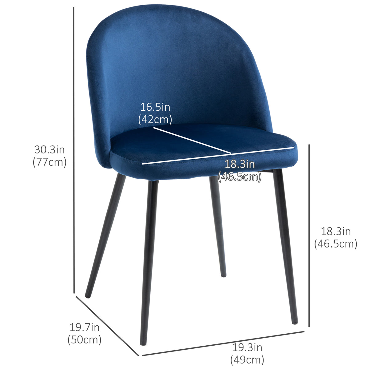 Modern Dining Chairs, Mid-Back Velvet-touch Upholstery Side Chair, Table Chair for Living Room, Dining Room, Dark Blue, Set of 4
