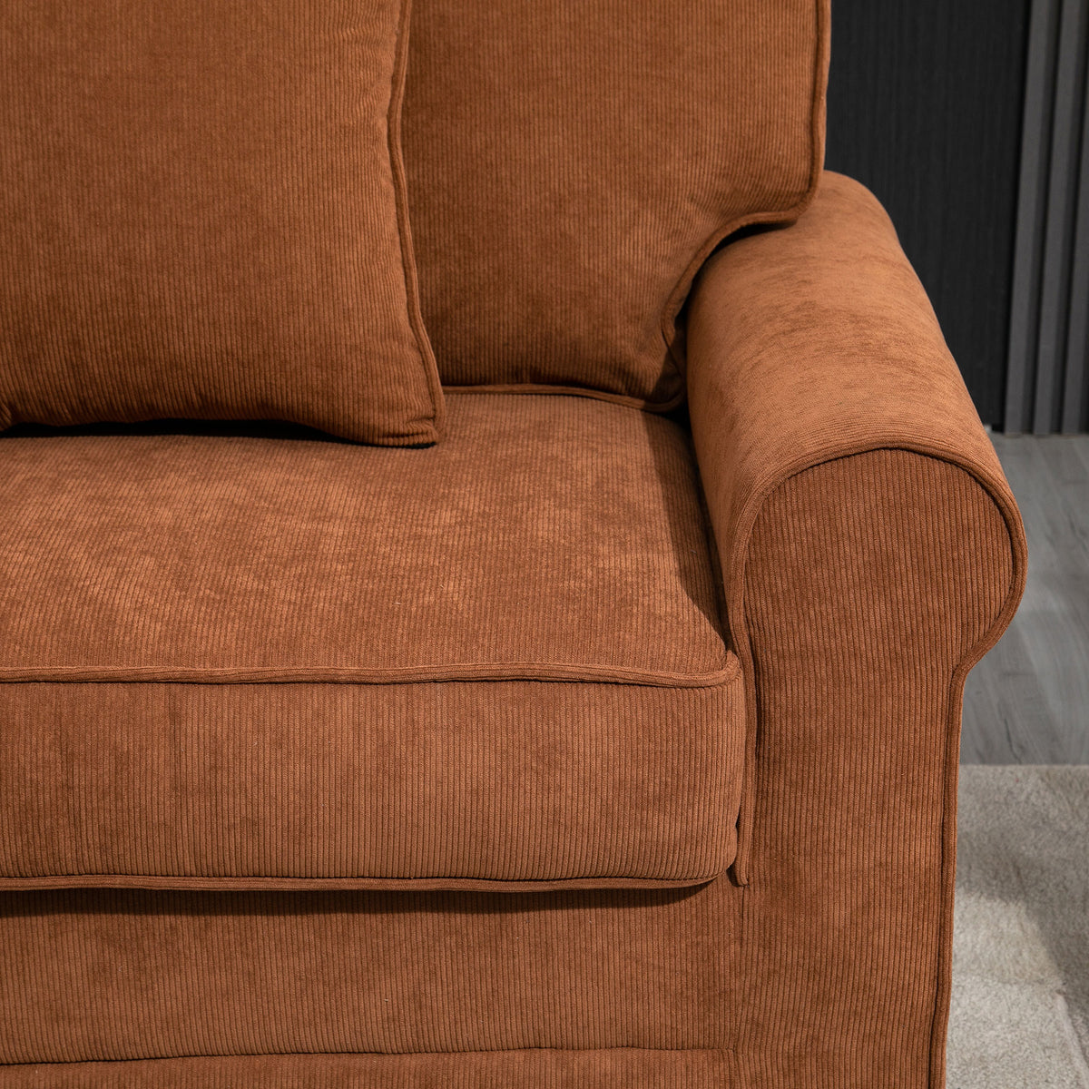 Modern 3 Seater Sofa, Corduroy Fabric 3 Seater Couch with Pine Wood Legs and Rolled Armrests for Living – view 13