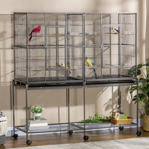 64" Extra Large Bird Cage, Rolling Metal Parrot Cage, Bird House with Detachable Rolling Stand – view 12