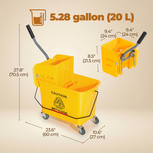 Compact Mop Bucket with Wringer, Mop Bucket on Wheels, 5 Gallon, Separate Dirty and Clean Water, Yellow – view 2