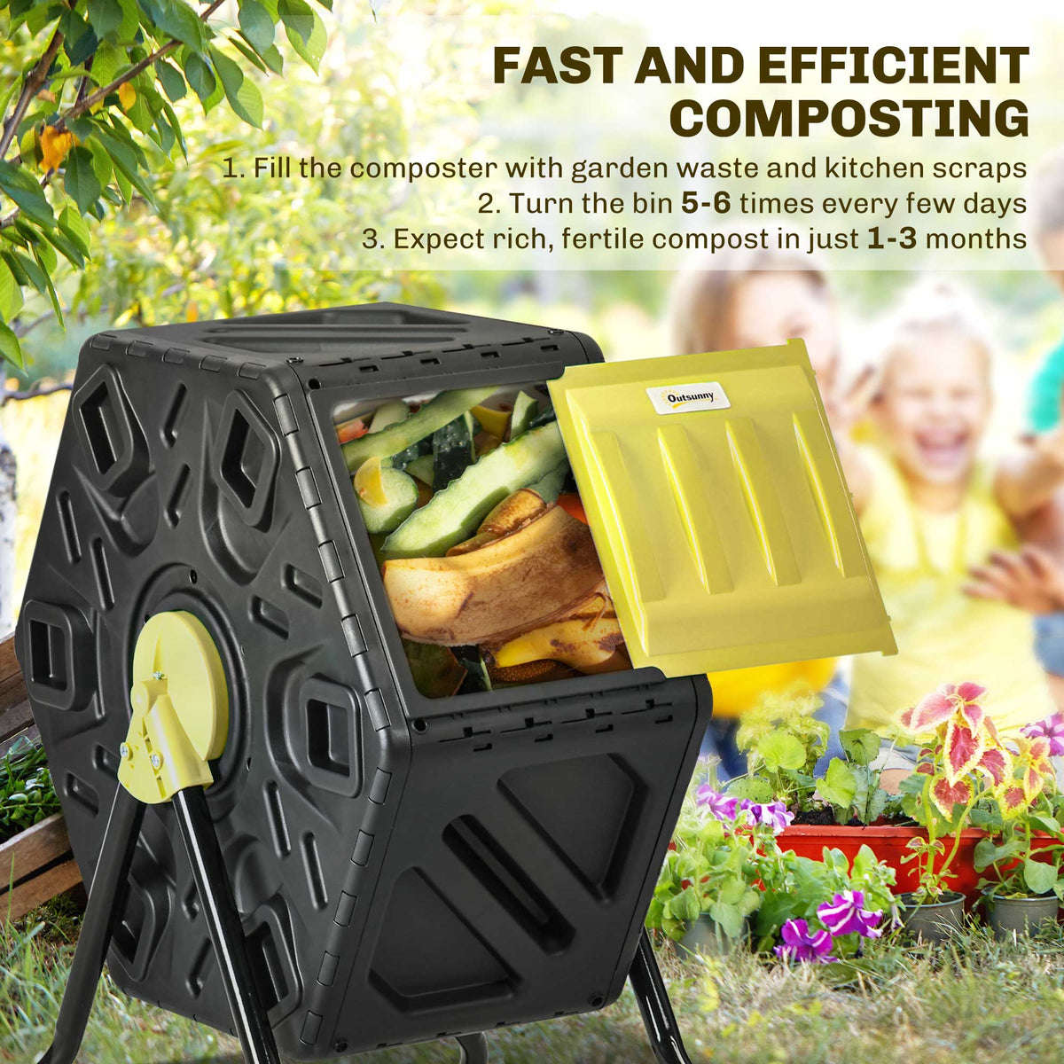 Rotating Composter, Compost Bin with 24 Vents and Steel Legs, 17 Gallon, Green