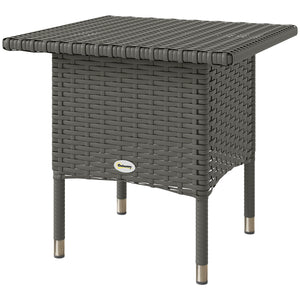 Wicker Outdoor Side Table, 20" Square Patio End Table w/ Full Woven Top, Grey