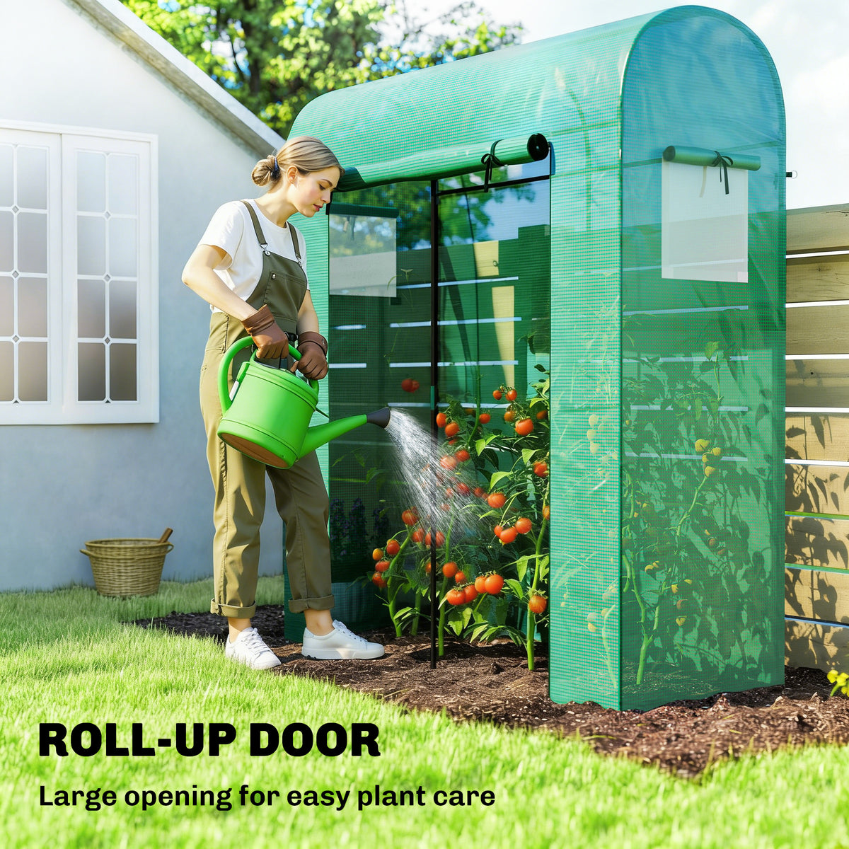 Mini Greenhouse, Portable Garden Green House with Roll-up Door and Mesh Windows, 6' x 2' x 6.6', Green – view 4