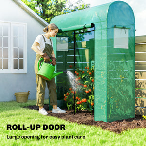 Mini Greenhouse, Portable Garden Green House with Roll-up Door and Mesh Windows, 6' x 2' x 6.6', Green – view 4