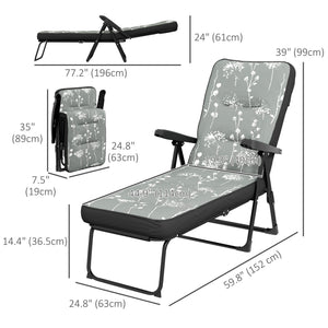 Outdoor Lounge Chair with Padded Cushion, Folding Reclining Patio Garden Chair with Recline Back, Footrest – view 16