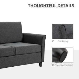 2-Seat Sofa Two-Seater Couch with Armrests and Wood Legs for Living Room, Bedroom, Dark Grey – view 4