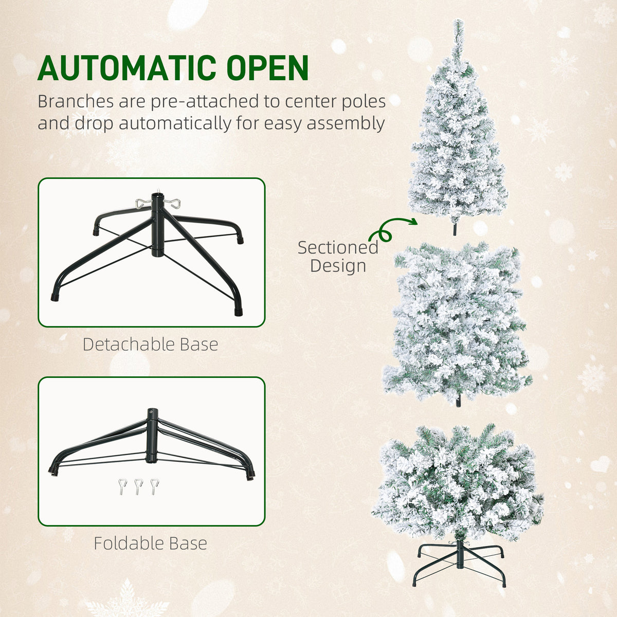 6ft Prelit Artificial Pencil Christmas Tree, Snow Flocked Slim Xmas Tree with Warm White LED Lights - Green – view 6