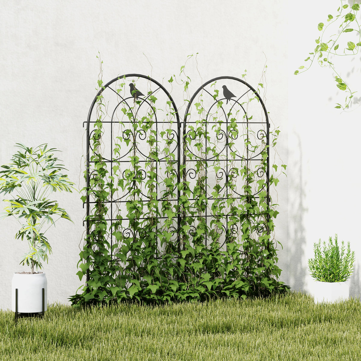 Set of 2 Metal Garden Trellis, Decorative Trellis Panels, Bird Design, 120 x 50 cm, Black – view 7