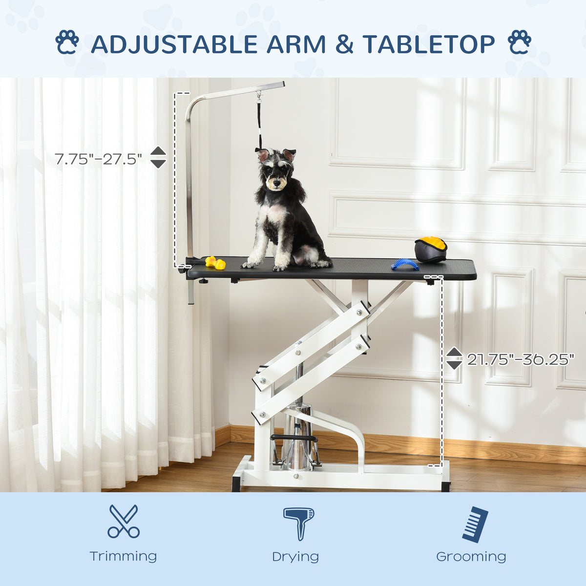 Pet Grooming Table, Height Adjustable Dog Grooming Table with Arm, Noose and Non-Slip Grooming Table, Black