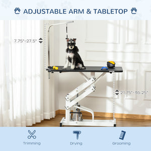 Pet Grooming Table, Height Adjustable Dog Grooming Table with Arm, Noose and Non-Slip Grooming Table, Black