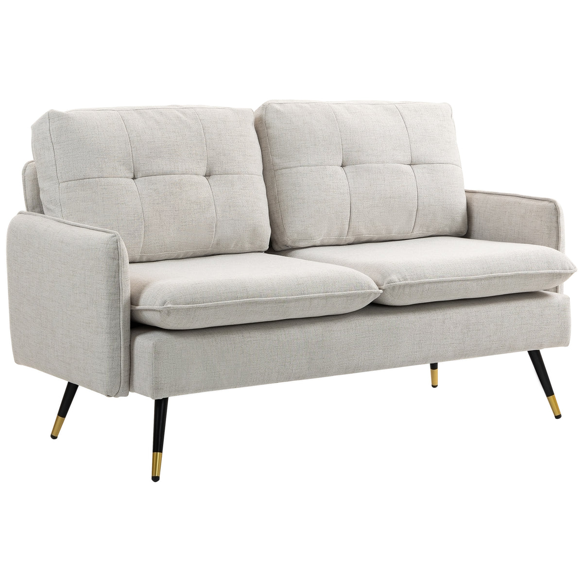 55" Loveseat Sofa, Linen Love Seat w/ S spring, Steel Legs and Button Tufting, Small Couch for Living Room – view 8
