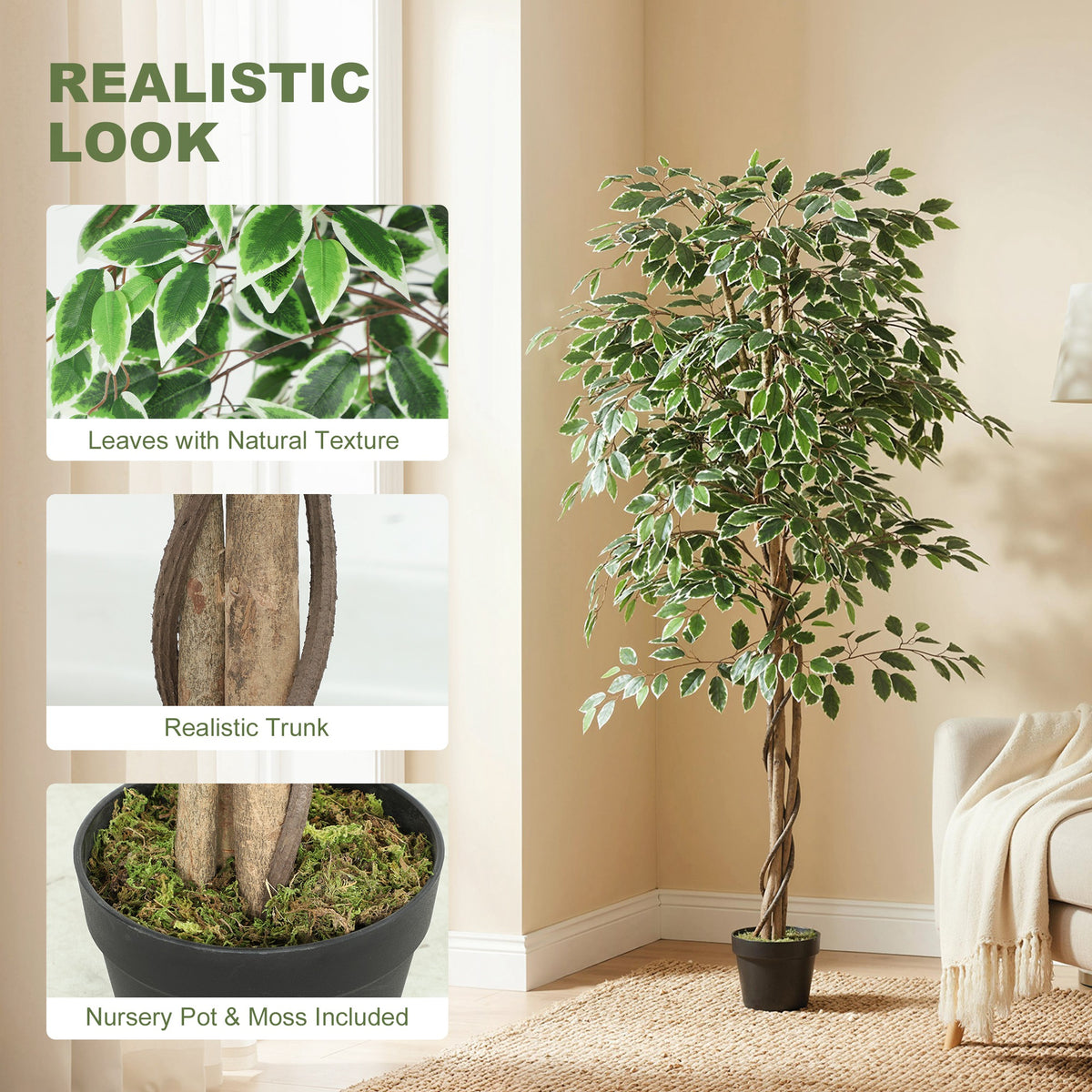 5.3 FT Artificial Tree, Indoor Fake Ficus with Pot, for Home Office Living Room Decor