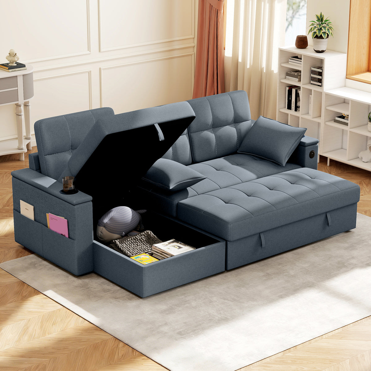 Convertible Sectional Sofa Bed, Pull Out Sleeper Sofa Couch with USB‑A+C, Chaise Storage – view 14