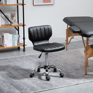 Height Adjustable Salon Stool, PU Leather Rolling Stool with Back, Wheels for Beauty, Spa, Tattoo, Home Office, Black