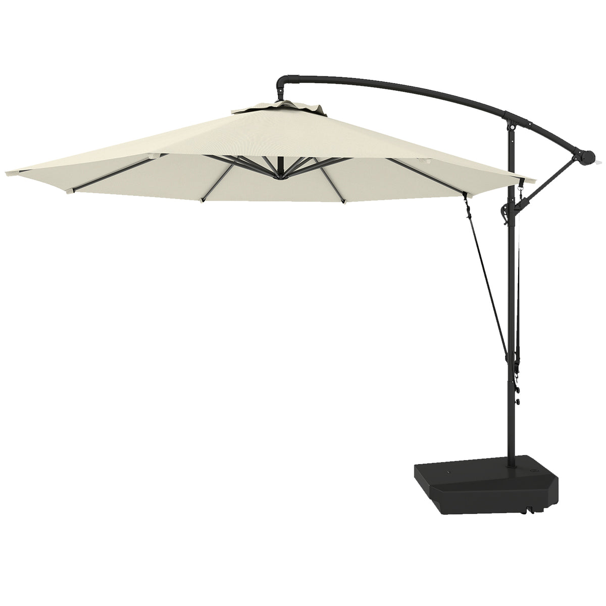 10FT Cantilever Umbrella with Fillable Base, Wind Strap and Cover, Offset Hanging Umbrella with Crank, Cream White