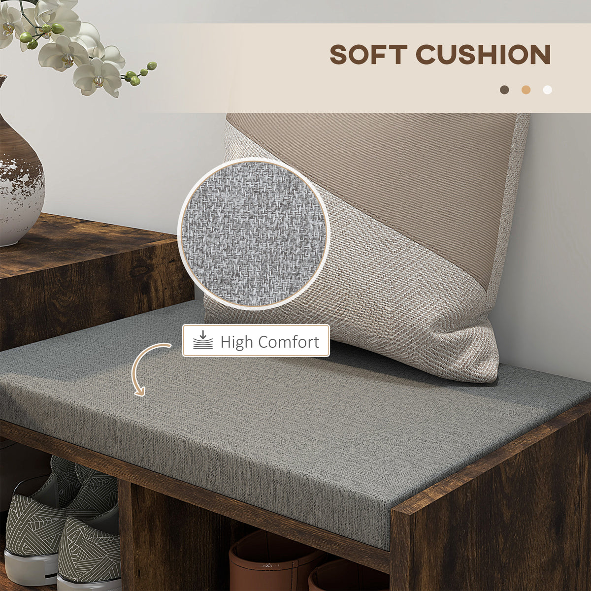 Upholstered Shoe Storage Bench, Hallway Shoe Storage with Seat, Drawer, 3 Open Shelves for Entryway, Grey – view 12