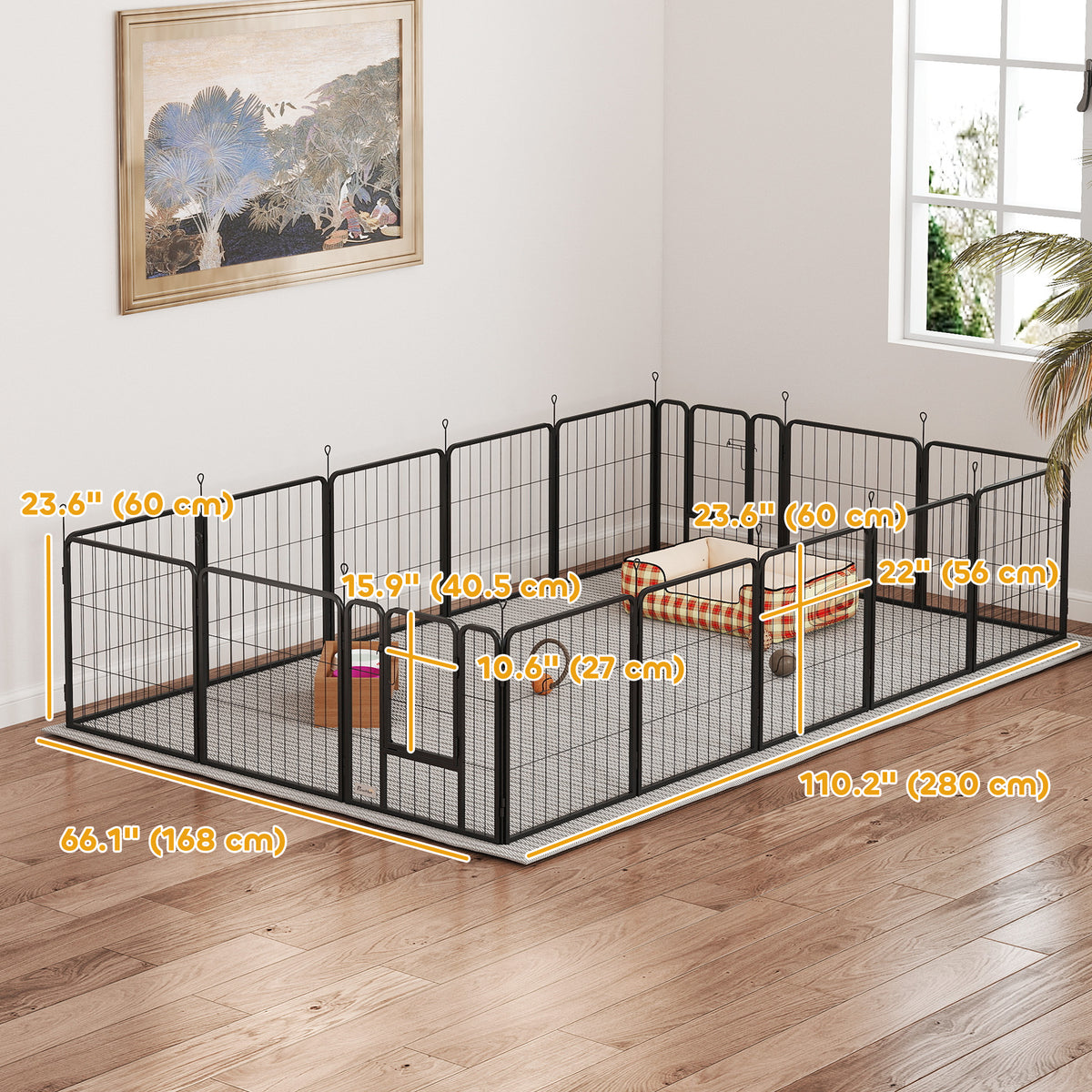 16 Panels Dog Playpen with Straps, Portable & DIY, for Small Dogs, for Yard, RV, Camping, Garden, 24" Height