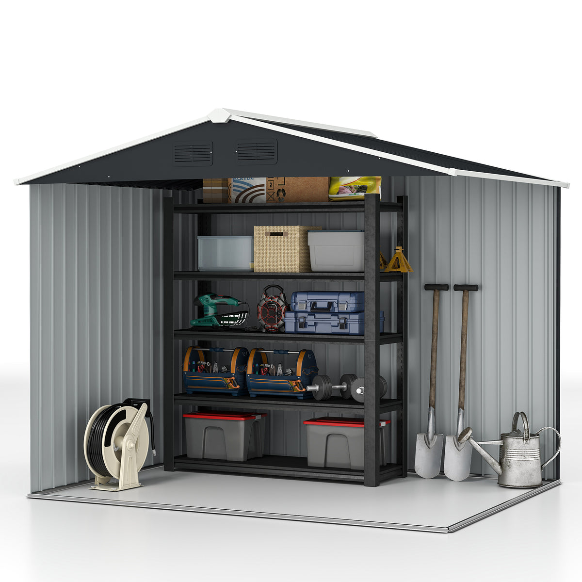 8' x 6' Outdoor Storage Shed, Metal Garden Tool Storage House with Lockable Sliding Doors and Vents for – view 6