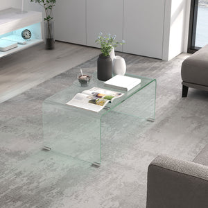 Glass Coffee Table, Clear Coffee Table for Living Room, Modern Rectangle Center Table with Safe Rounded Edges