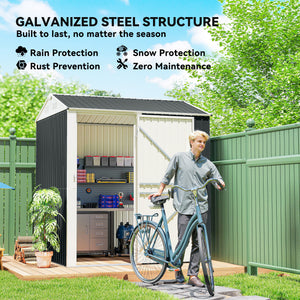 7' x 6' Tall Outdoor Storage Shed, Waterproof Metal Garden Shed with Gloves, Lockable Door, Dark Grey – view 4
